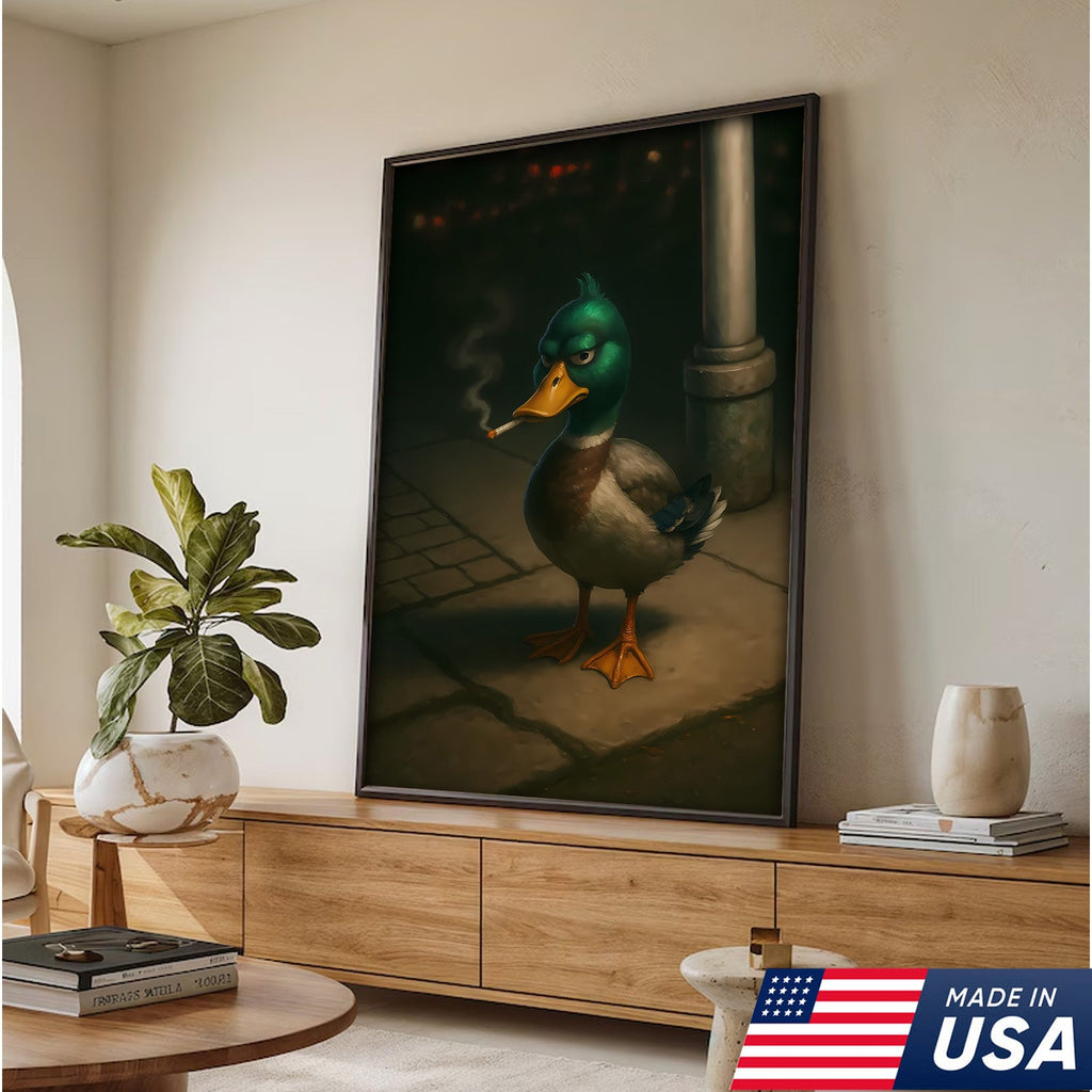 Funny Duck Canvas, Grumpy Mallard Wall Art, Humorous Bird Lover Decor for Man Cave or Cabin