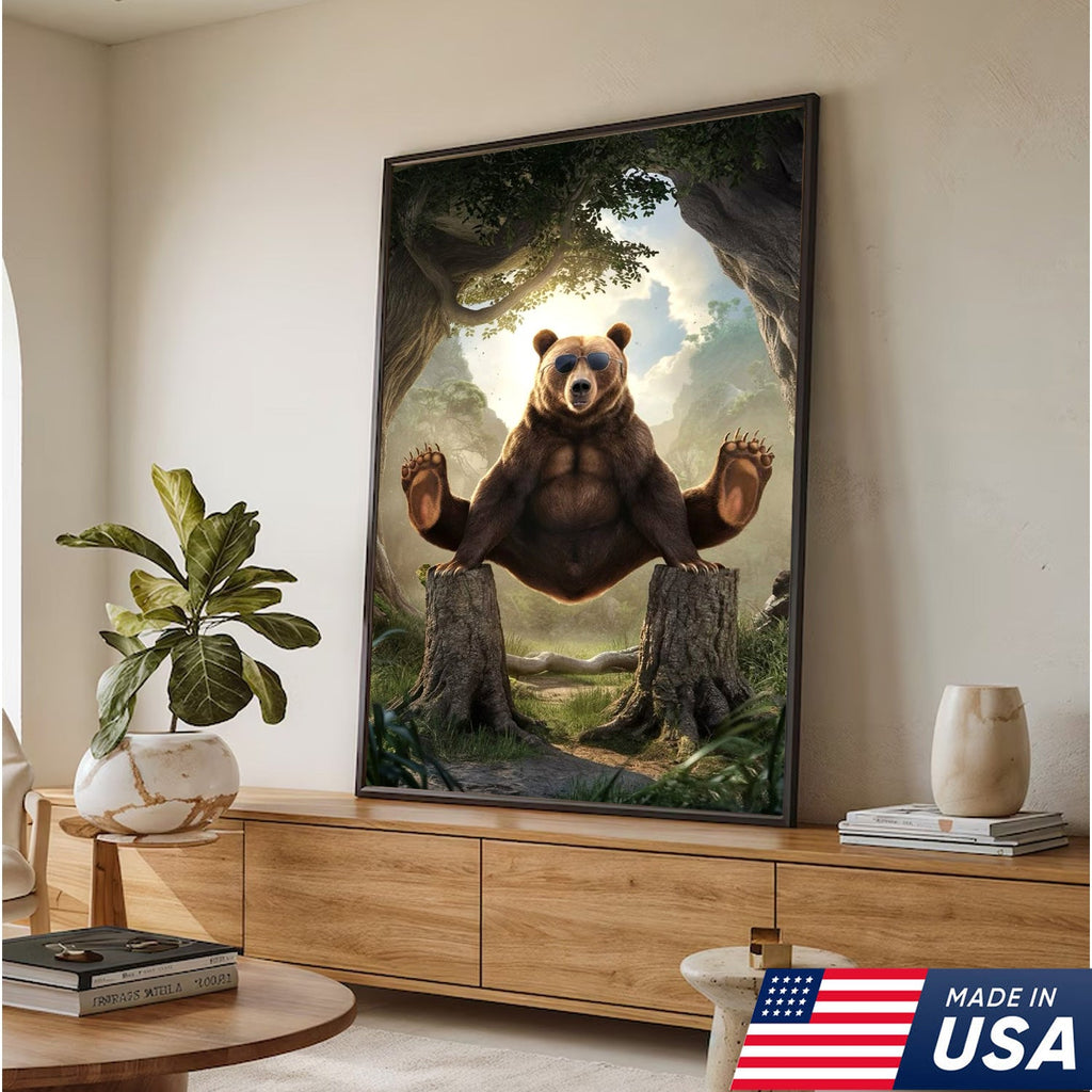 Funny Bear Canvas, Cool Animal Wall Art, Sunglasses Bear Decor