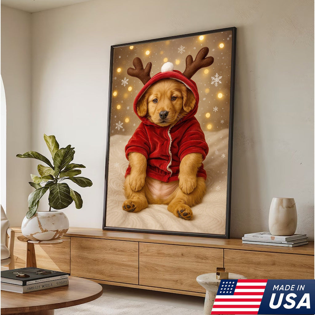 Christmas Puppy Reindeer Canvas Wall Art, Cute Golden product image 10