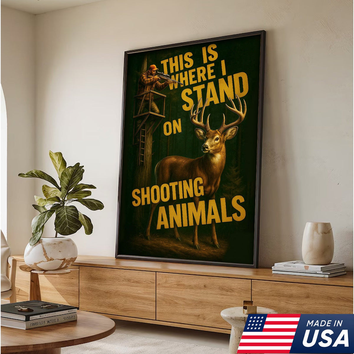 Deer Hunting Canvas Wall Art – Hunter in Tree Stand with Quote “This Is Where I Stand”