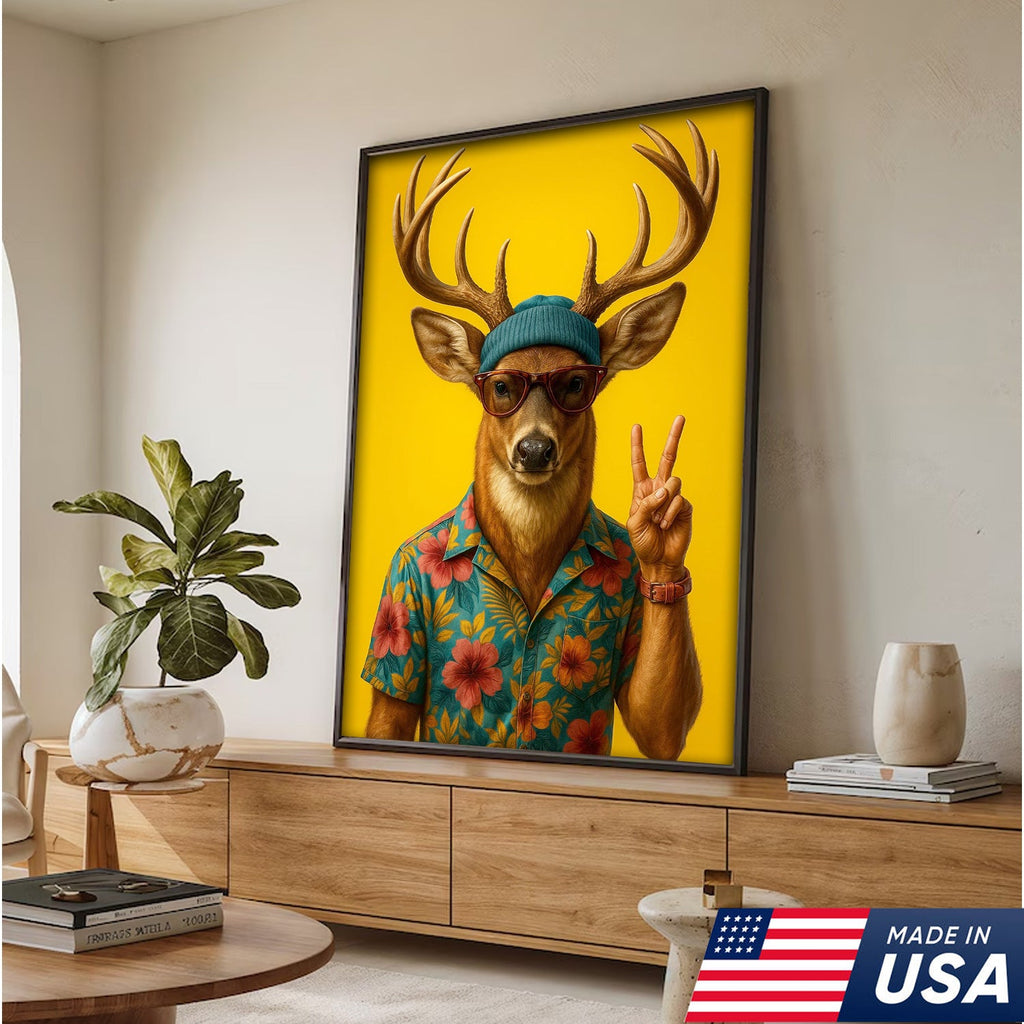 Cool Deer with Hawaiian Shirt Wall Art – Funny Animal product image 11