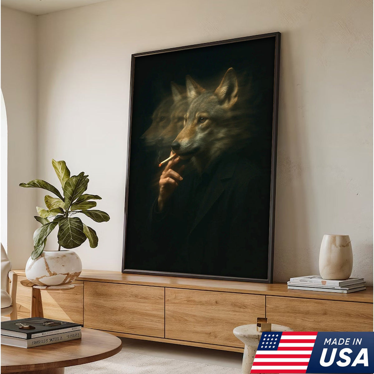 Mystical Wolf Coyote Canvas Wall Art - Mysterious Animal Portrait with Surreal Motion Effect
