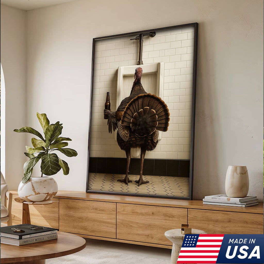 Hilarious Turkey Canvas Wall Art – Funny Bathroom Humor Decor – Rustic Hunting Cabin Gag Gift