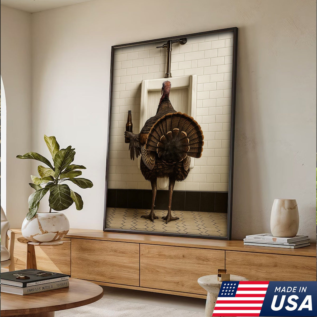 Hilarious Turkey Canvas Wall Art – Funny Bathroom Humor Decor – Rustic Hunting Cabin Gag Gift