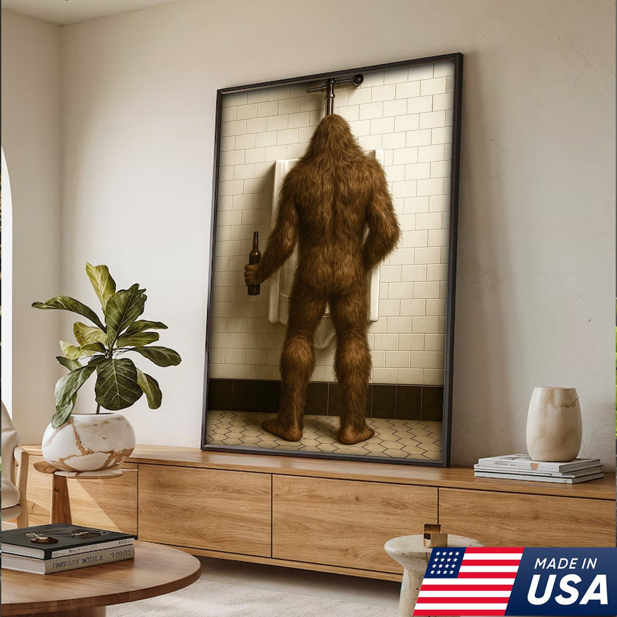 Bigfoot Funny Canvas Wall Art – Hilarious Bathroom Humor Decor – Rustic Cabin Gag Gift