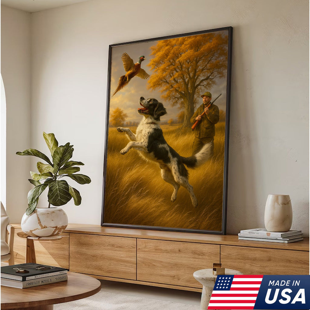 Hunting Dog & Pheasant Wall Art Canvas  – Bird Dog Canvas Print for Hunters & Cabin Decor