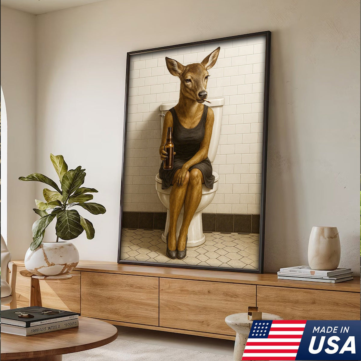 Funny Doe Canvas Wall Art – Hilarious Bathroom Humor Decor – Rustic Cabin Lodge Gag Gift