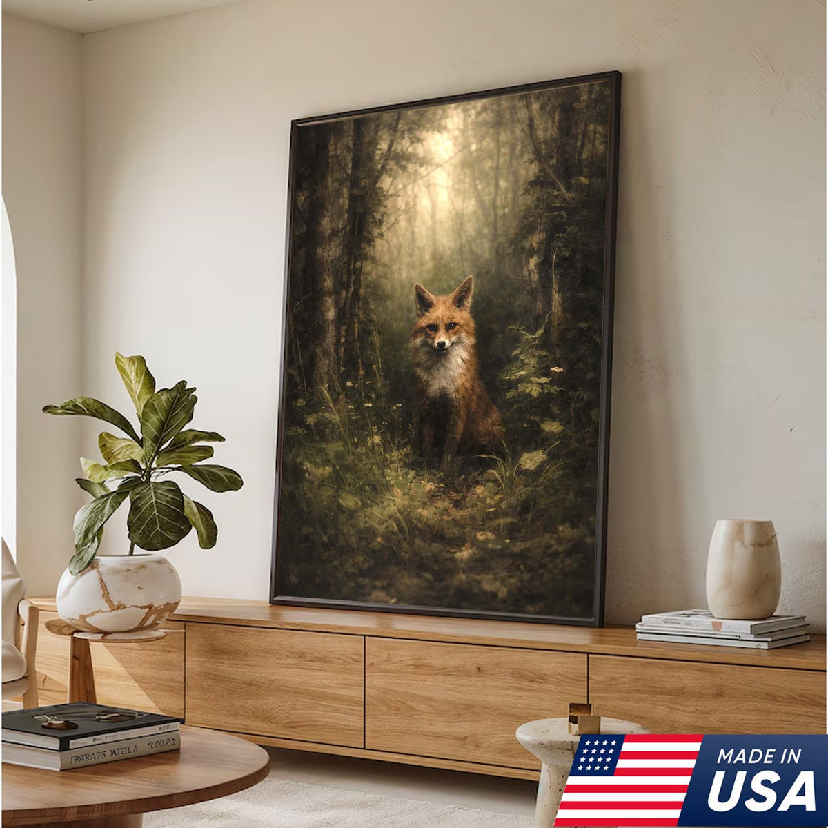 Enchanted Forest Fox Canvas Wall Art, Mystical Woodland Animal Portrait