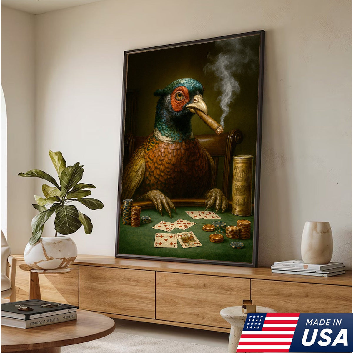 The Poker Pheansant Wall Art Canvas – Funny Smoking Pheasant Wall Art for Men