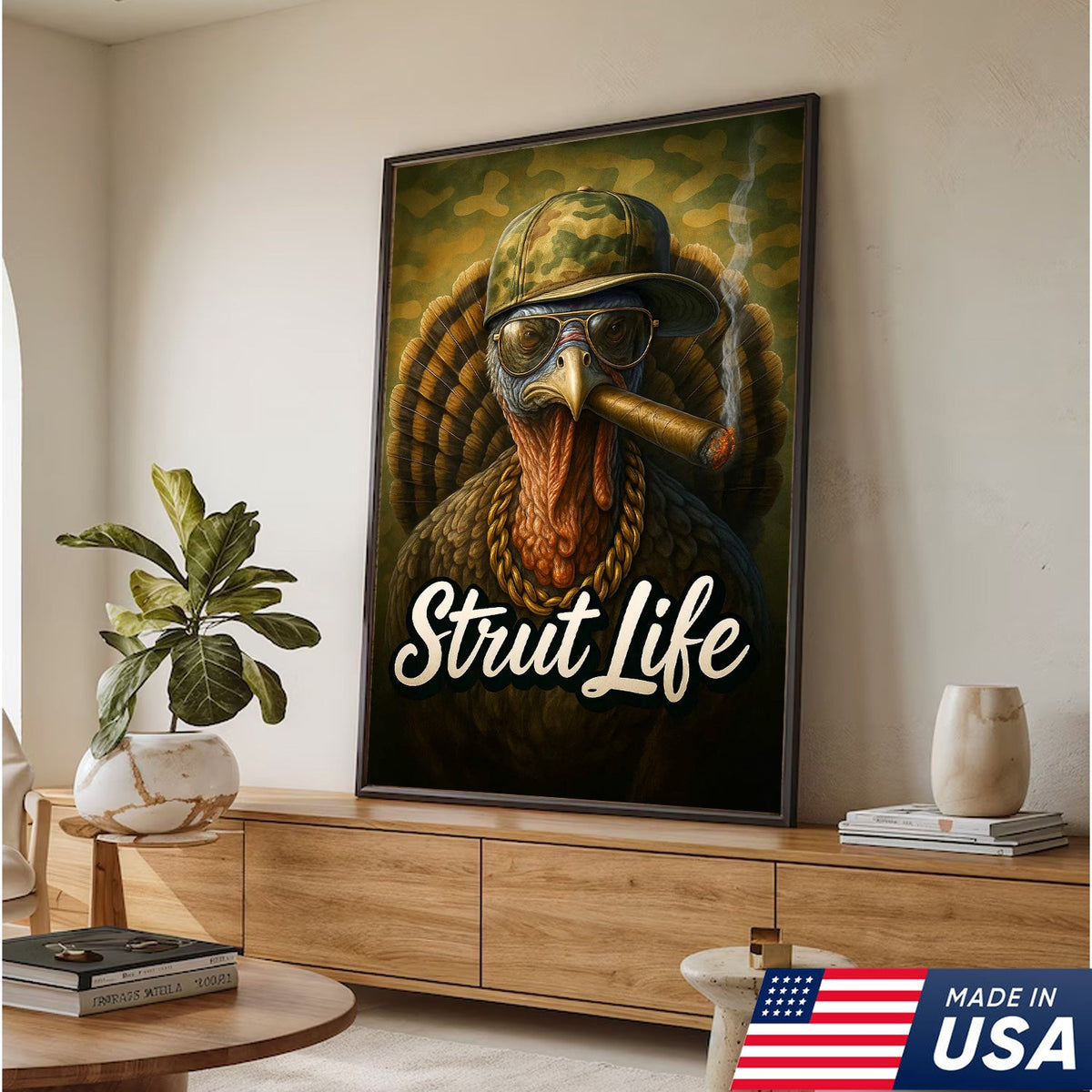 Strut Life Turkey Canvas Wall Art, Funny Turkey Hunter Decor, Rustic Cabin Artwork for Men