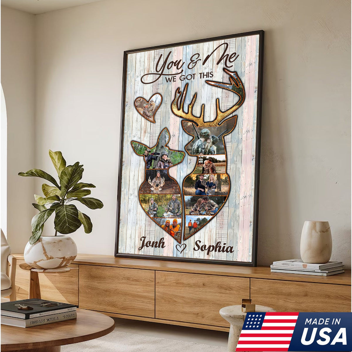 Personalized Deer Couple Hunting Photo Collage Wall Art Canvas - Custom Hunter Gift for Couples