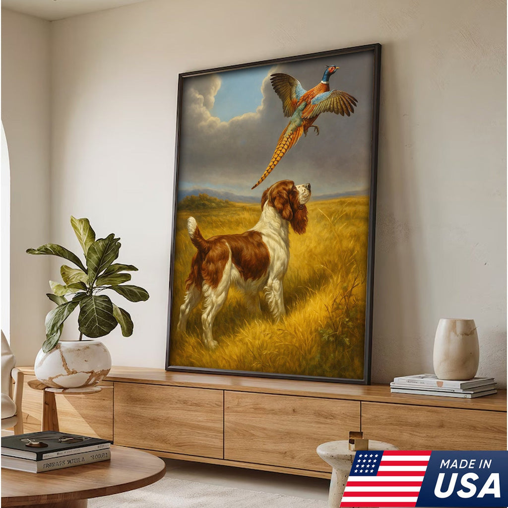Hunting Dog and Pheasant Canvas Wall Art – Rustic Wildlife Scene – Lodge and Cabin Decor