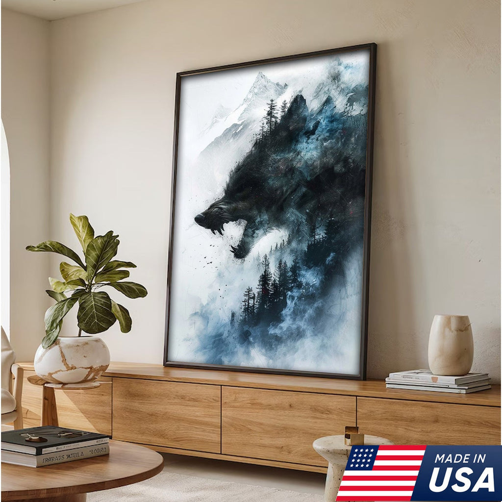 Wolf Forest Canvas Wall Art – Wild Wilderness Mountain Decor – Rustic Cabin & Lodge Artwork