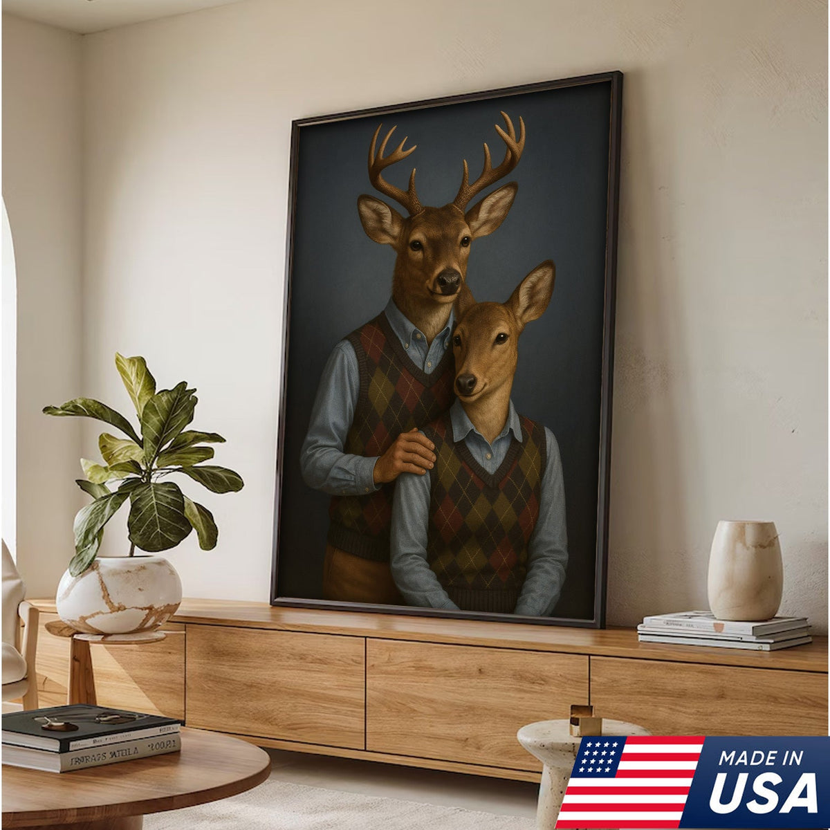 Funny Step Brothers Deer Portrait Family Canvas