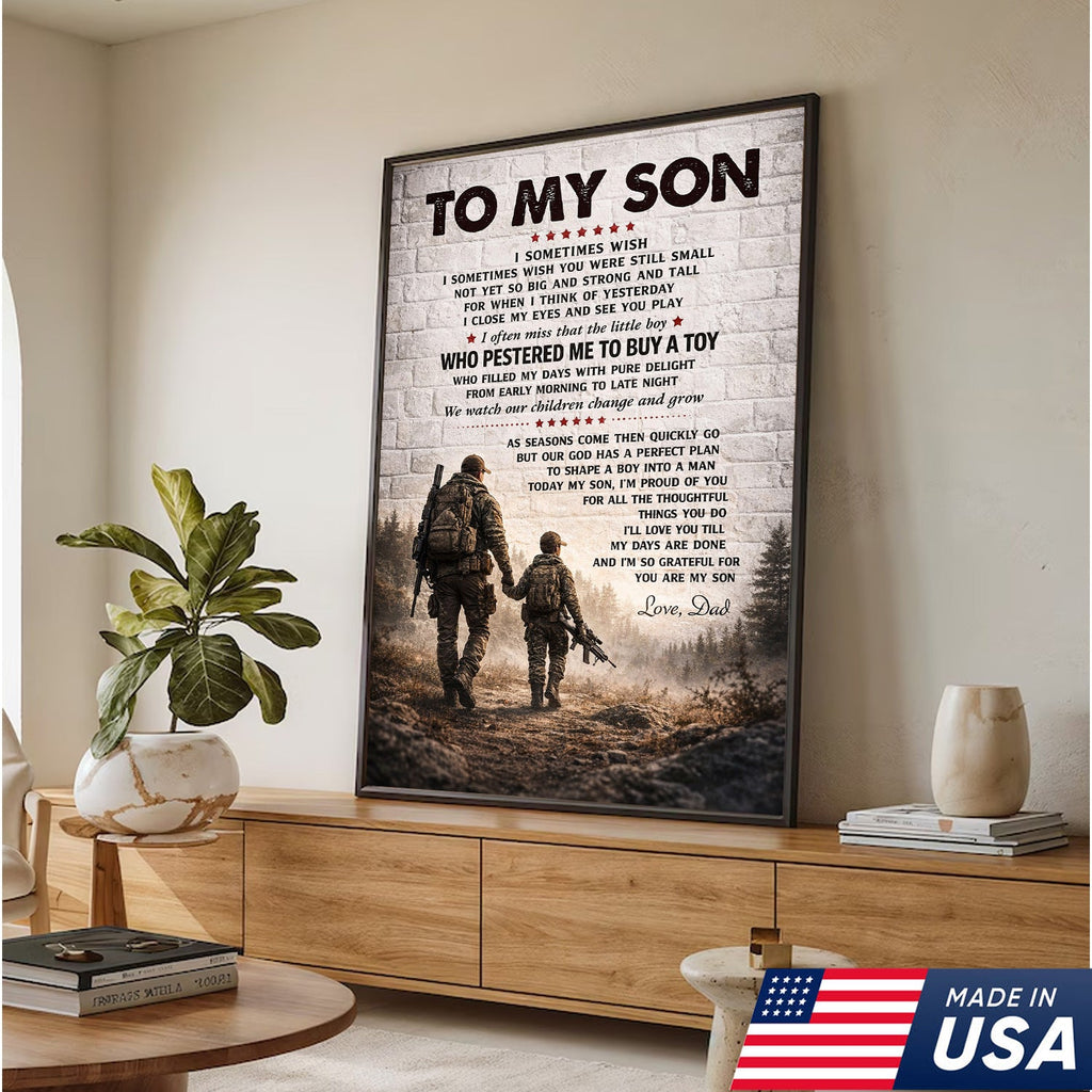 Personalized To My Son Canvas Print Dad to Son Gift Hunting Military Wall Art Decor