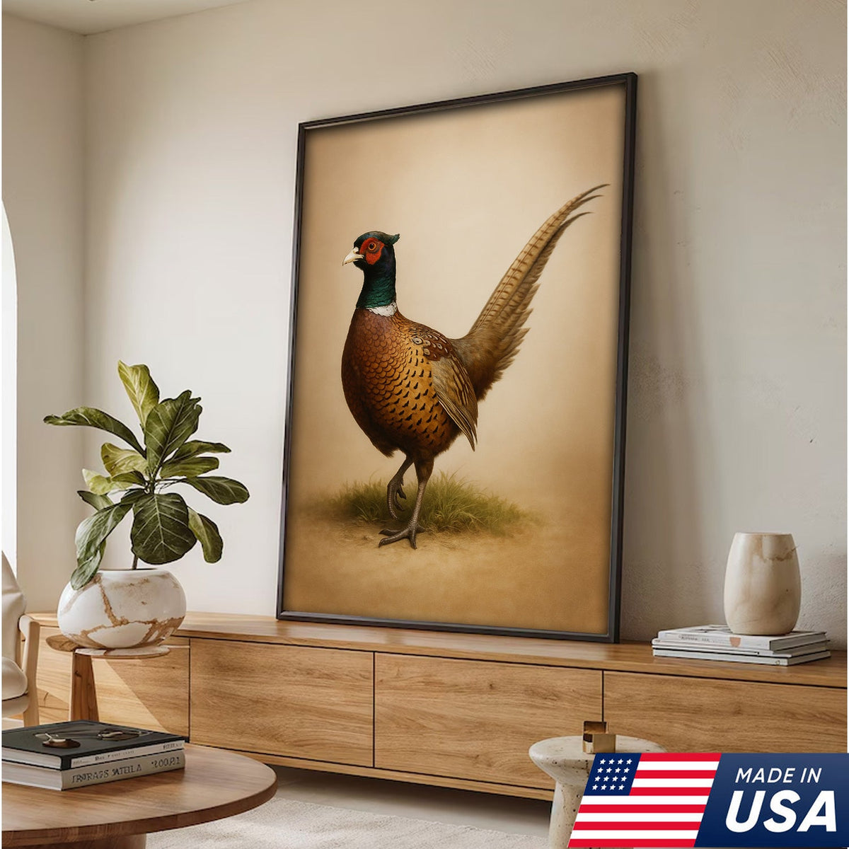 Pheasant Wall Art – Rustic Hunting Bird Canvas Print for Cabin, Lodge & Farmhouse Decor
