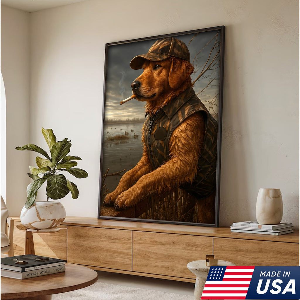 Golden Retriever Hunting Dog Canvas Wall Art, Duck Hunter Lab in Camo Vest