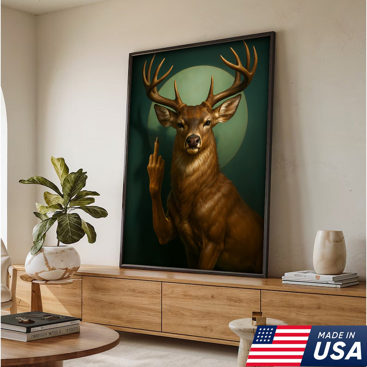 Funny Fukin Deer Wall Art – Sarcastic Wildlife Canvas for Hunters, Man Cave & Cabin Decor