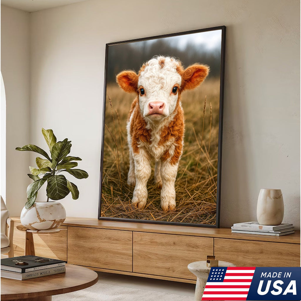 Cute Highland Cow Calf Canvas Art – Adorable Baby Cow Portrait