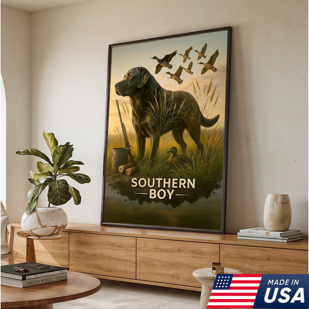 Black Lab Duck Hunting Canvas Wall Art, Labrador Retriever Waterfowl Print
