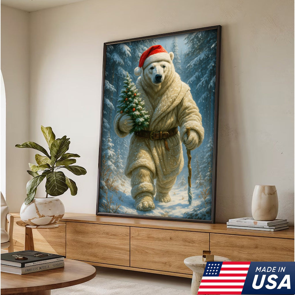 Polar Bear Santa Christmas Canvas – Funny Holiday Wall Art Gift for Hunters & Animal Lovers