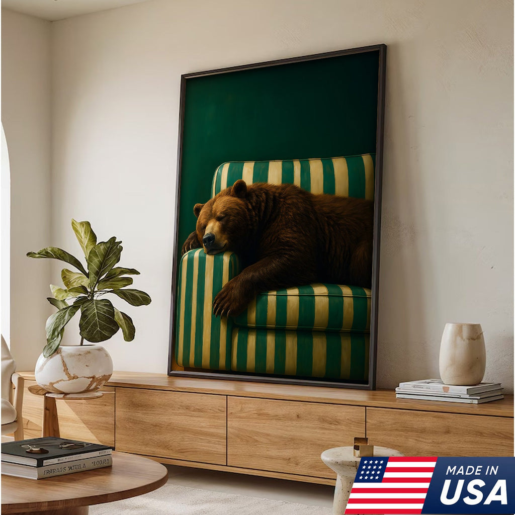 Funny Bear Canvas Wall Art – Rustic Cabin Decor & Perfect Gift for Hunters or Outdoorsmen