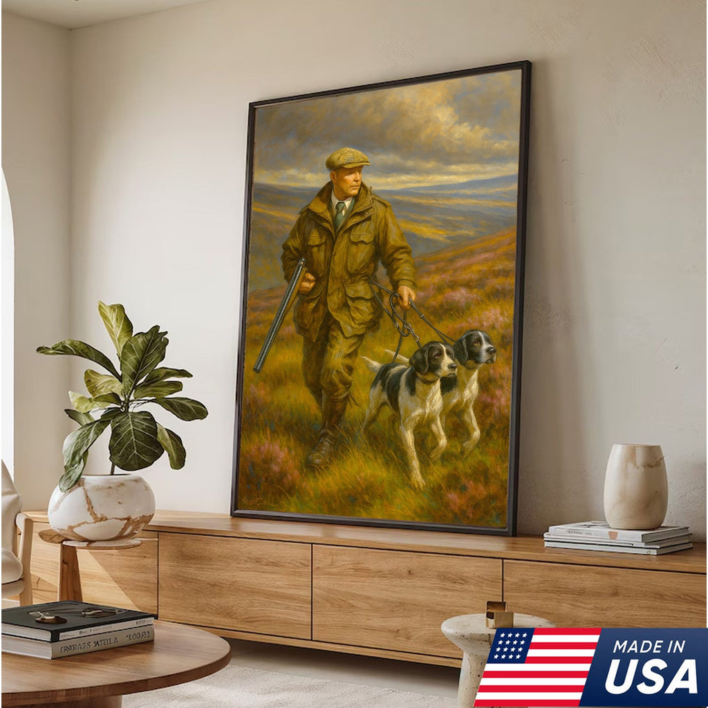 Upland Hunter With Hunting Dogs Canvas – Classic Field Sport Wall Art, Rustic Lodge Decor Gift