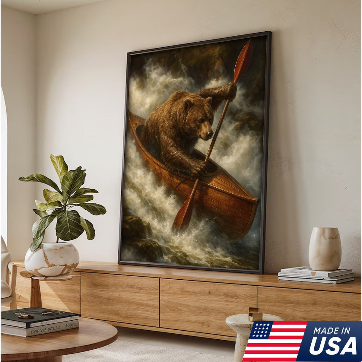 Bear Kayak Adventure Canvas – Epic Wall Art Gift for Outdoor Lovers, Campers & Adventurers