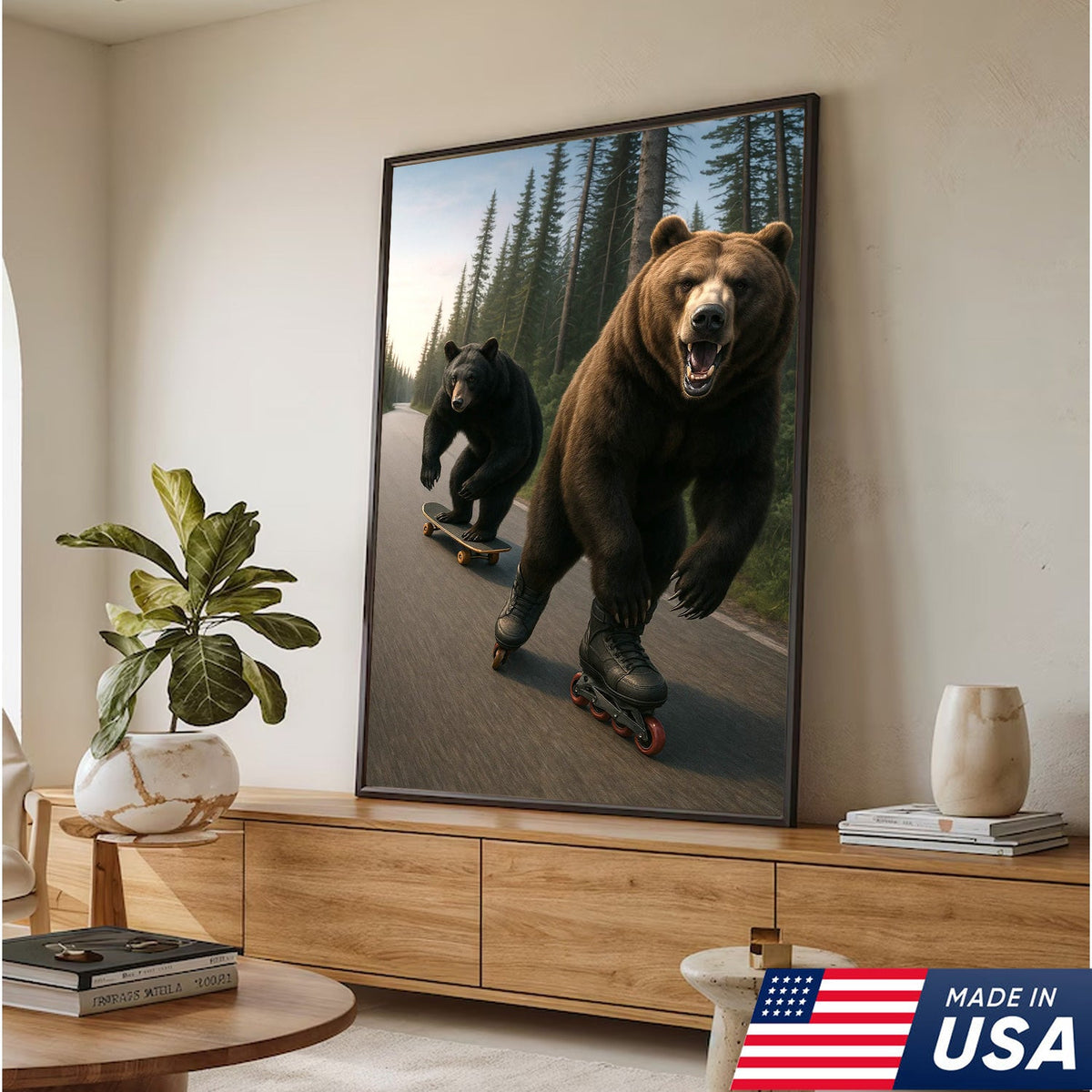 Skating Bears Canvas Art – Funny Bears on Skateboards & Rollerblades