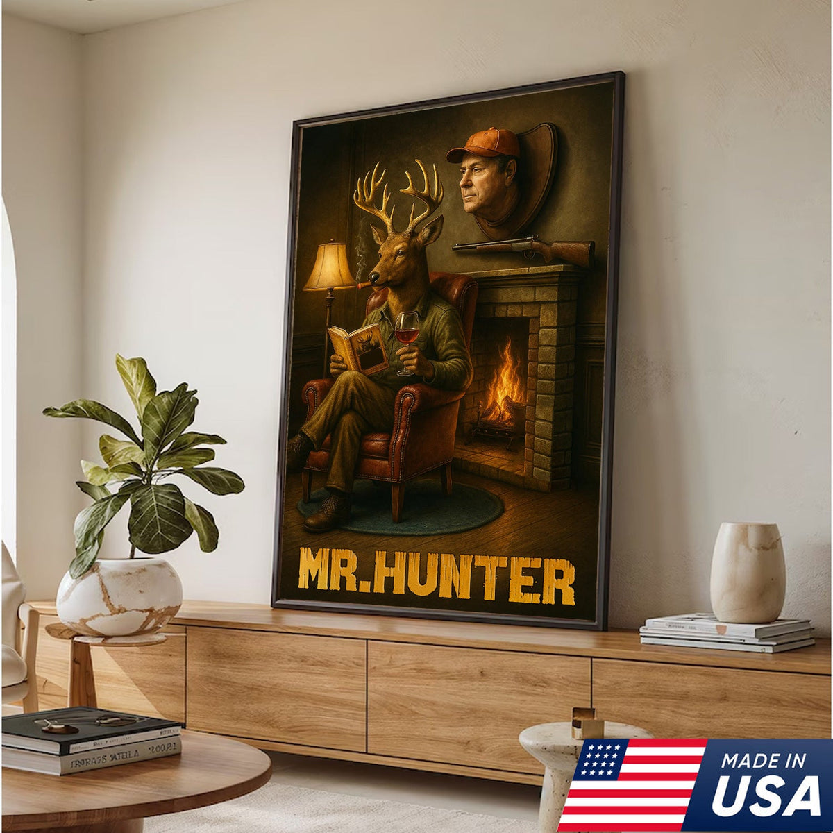 Funny Deer Hunter Wall Art, Rustic Cabin Decor for Hunters, Mr. Hunter Canvas Print