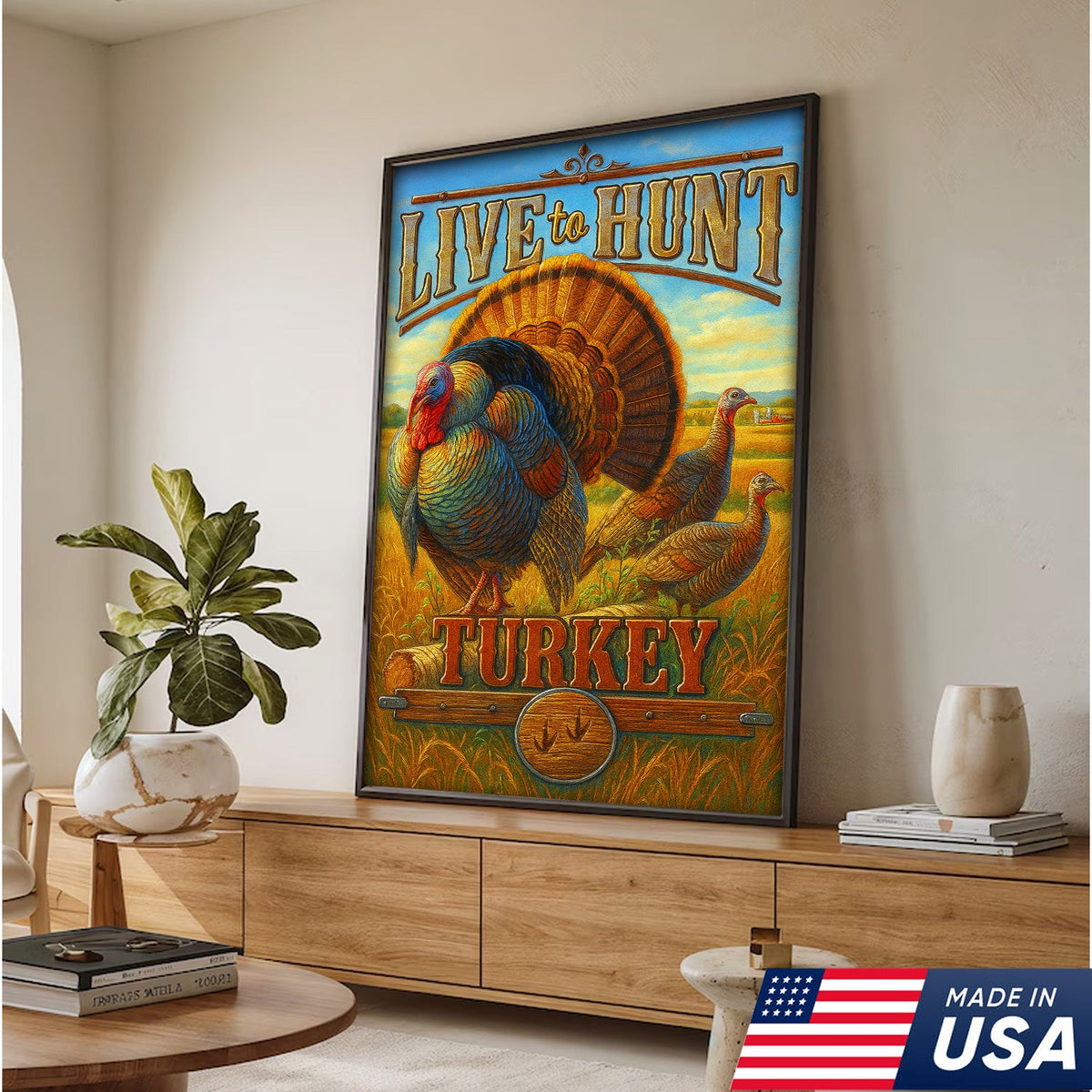 Turkey Hunting Canvas Wall Art – Rustic Wildlife Lodge Decor Gift for Hunters & Nature Lovers