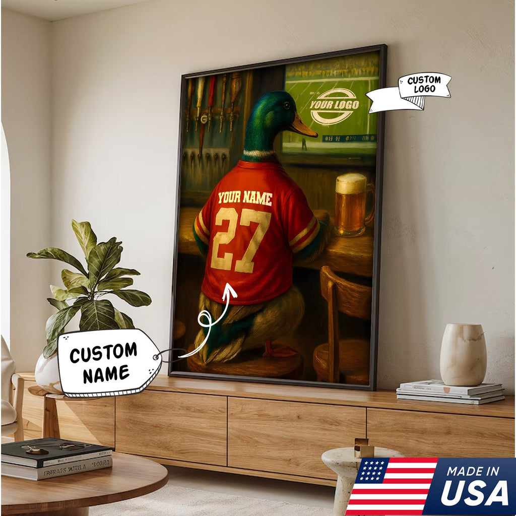 Custom Mallart Duck Football Canvas Wall Art – Personalized Duck Watching Sports Drinking Funny Sports Bar Decor