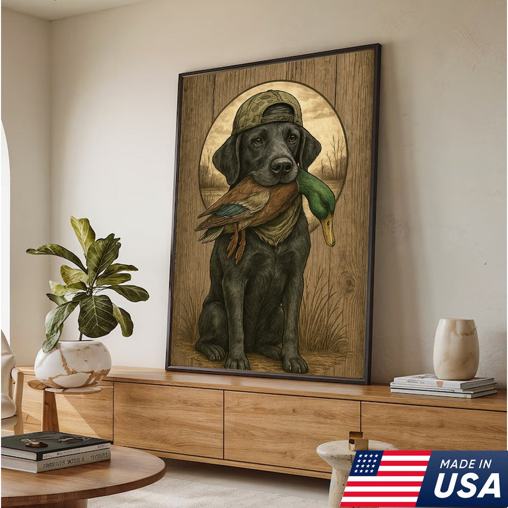 Duck Hunting Dog Still Life Canvas – Rustic Cabin Wall Art for Hunters & Outdoorsmen