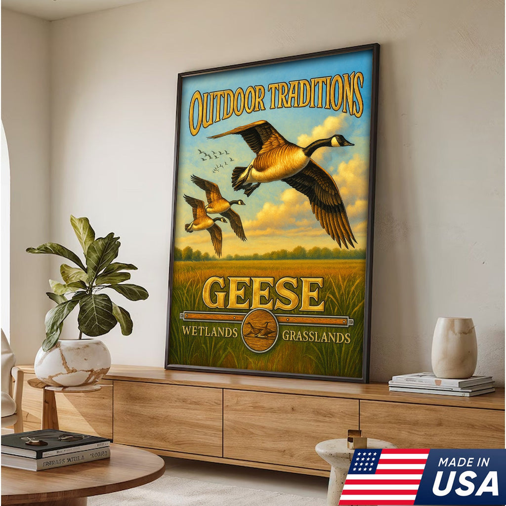 Geese Hunting Canvas Wall Art – Rustic Wildlife Wetlands Decor Gift for Hunters & Bird Lovers