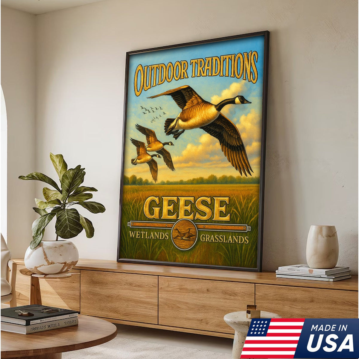 Geese Hunting Canvas Wall Art – Rustic Wildlife Wetlands Decor Gift for Hunters & Bird Lovers