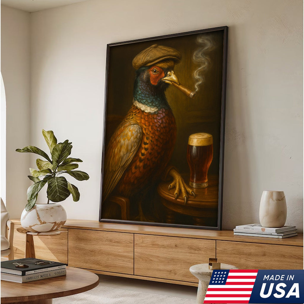 Pheasant Beer & Smoking Canvas – Funny Rustic Wall Art for Hunters, Bar & Man Cave Decor