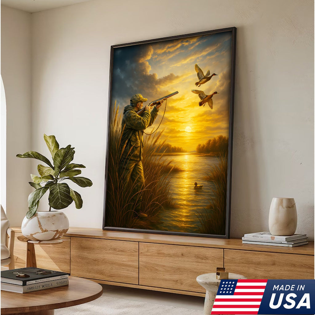 Duck Hunting Wall Art – Sunset Waterfowl Canvas for Hunters, Man Cave & Cabin Decor