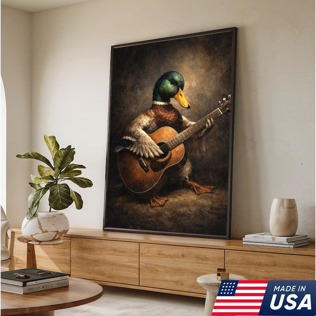 Funny Duck Playing Guitar Canvas Wall Art Music Animal Decor
