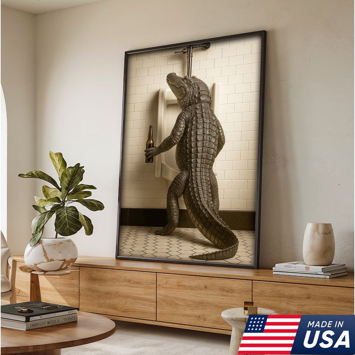 Alligator Bathroom Canvas Wall Art - Funny Rustic Lodge Decor for Cabin, Bar, and Wildlife Lovers