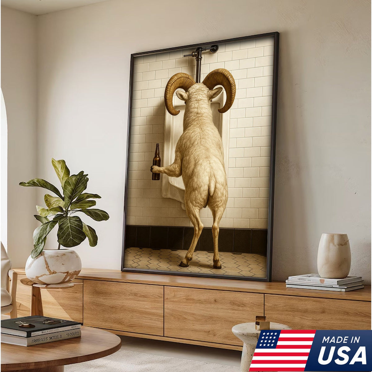 Whimsical Dall Sheep Canvas Wall Art - Funny Rustic Bathroom Decor for Cabin, Farmhouse, and Lodge