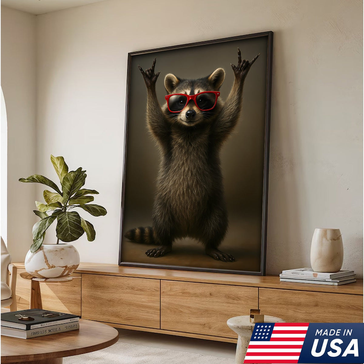Cool Raccoon Wear Glasses Canvas Wall Art – Funny Gift for Hunters, Men & Cabin Decor