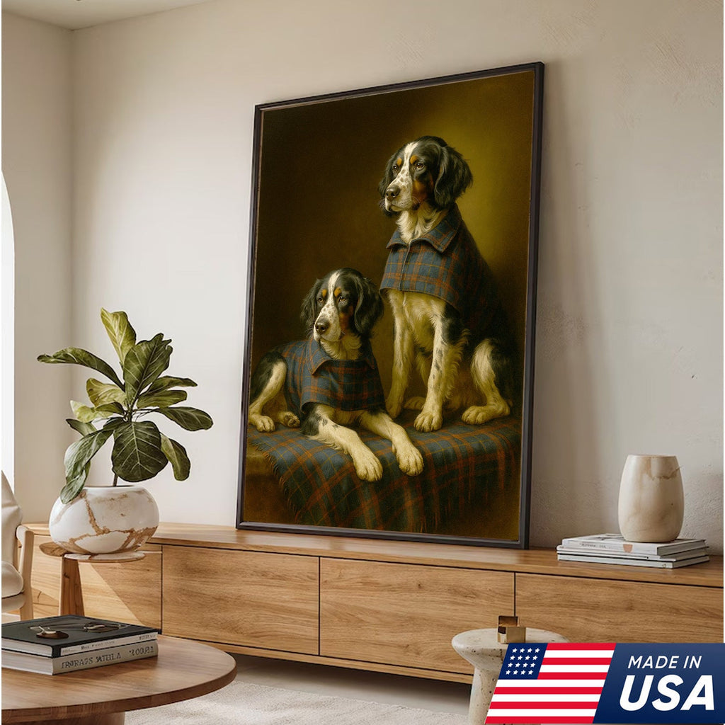 Elegant Dog Portrait Christmas Canvas Wall Art – Classic Plaid Outfit Decor