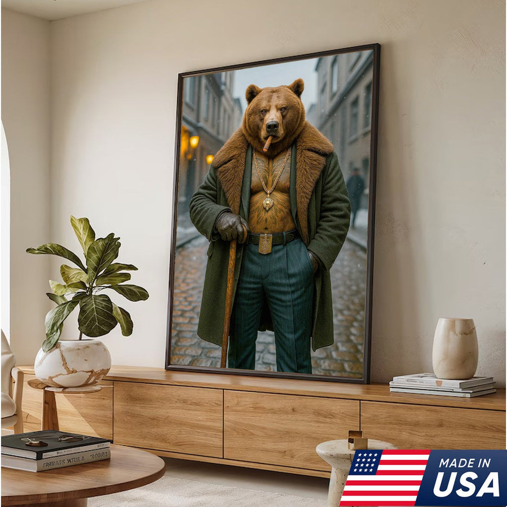 Urban Boss Bear in Fur Coat Canvas Wall Art, Dapper Animal product image 10