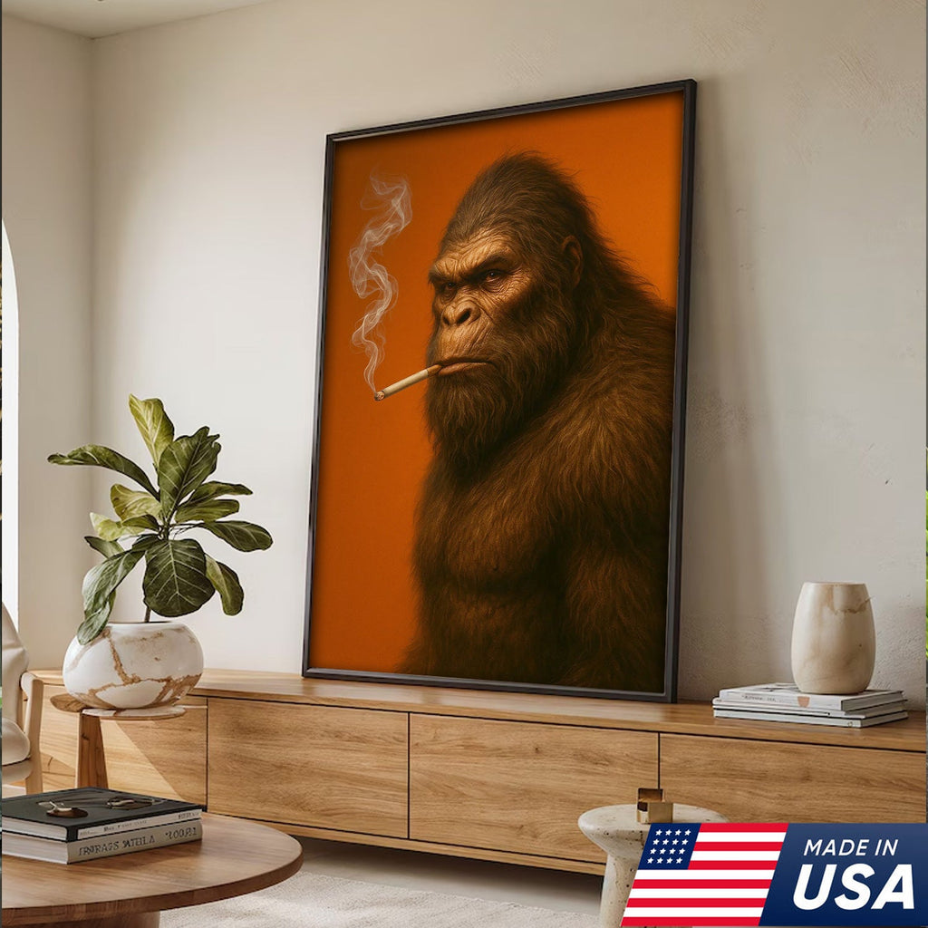 Bigfoot Canvas Wall Art – Mysterious Creature Print – Rustic Cabin and Lodge Wall Decor