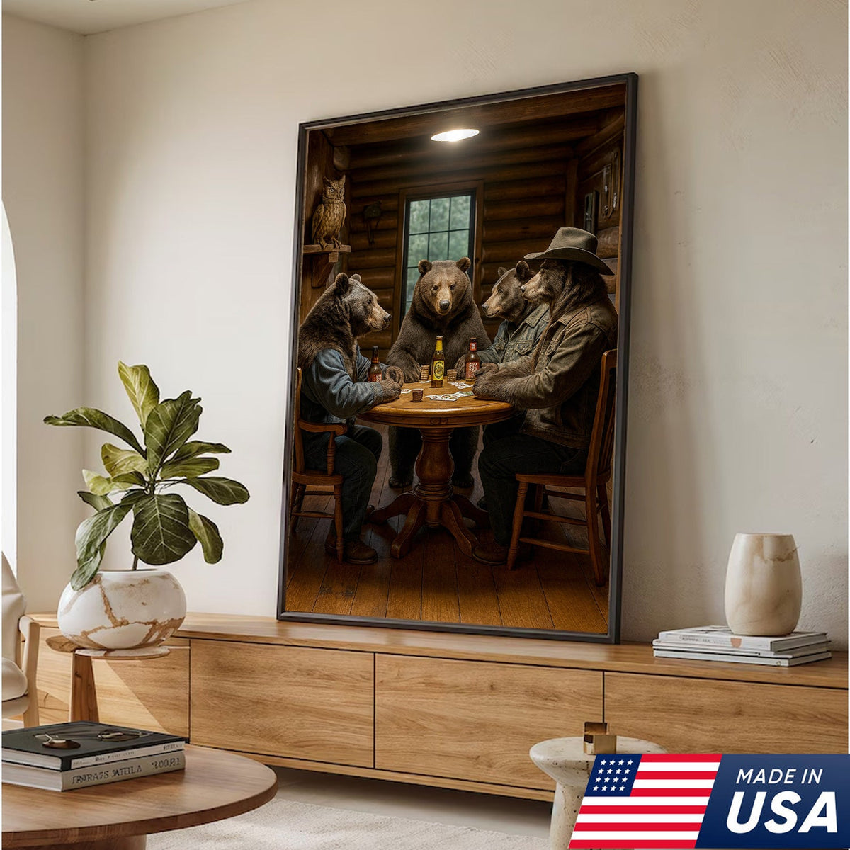 Bears Playing Poker Wall Art Canvas – Funny Cabin Decor Canvas Print for Bar & Man Cave