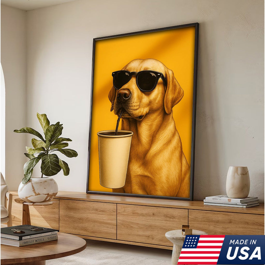 Cool Dog Canvas Wall Art – Funny Labrador with Sunglasses – Playful Rustic Home or Lodge Decor