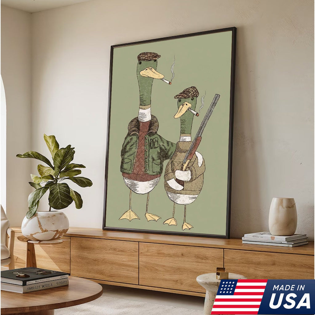 Funny Hunting Duck Wall Art, Duck Hunter Canvas, Gift for Hunter