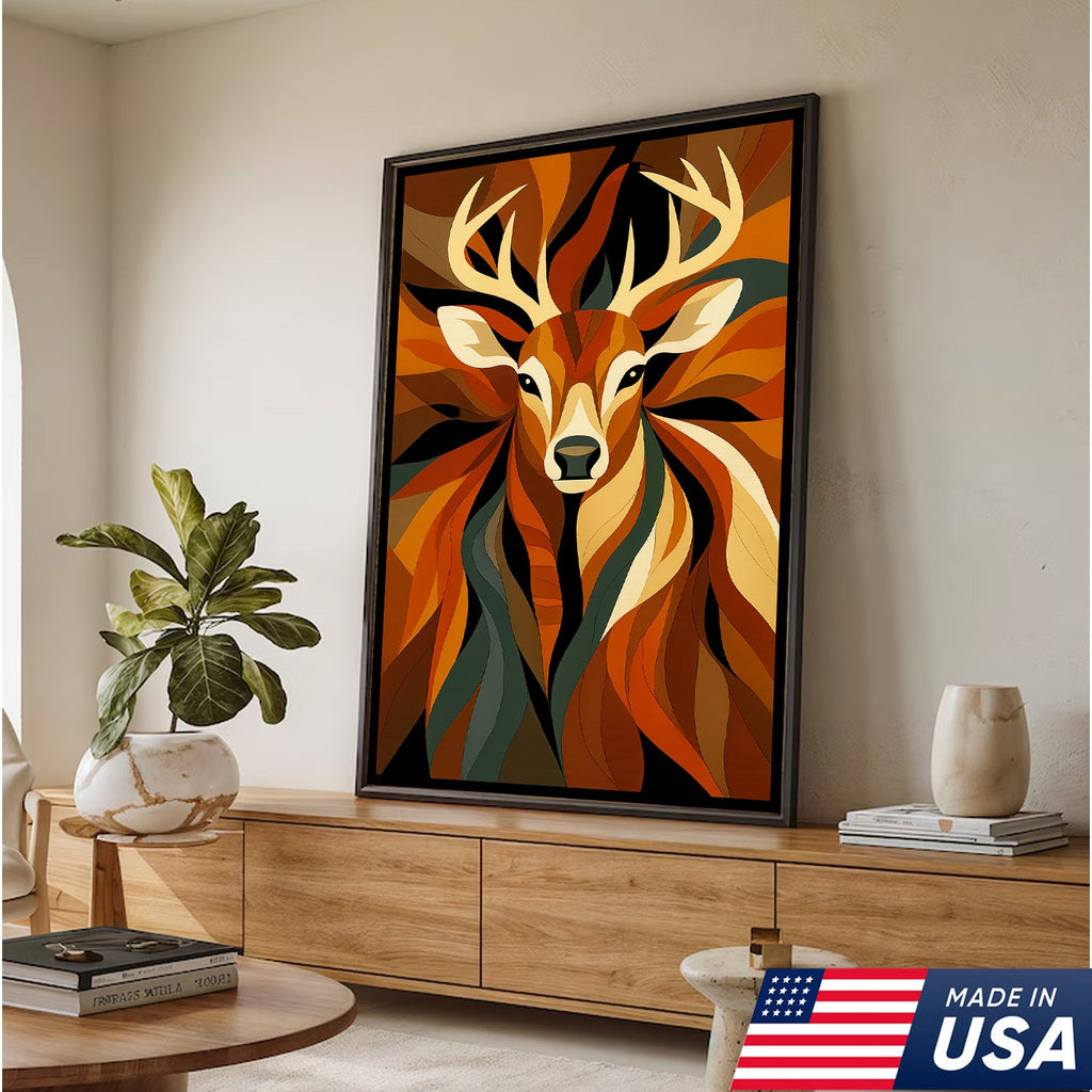 Geometric Deer Canvas Wall Art – Modern Rustic Decor for Hunters, Cabin, Lodge & Man Cave