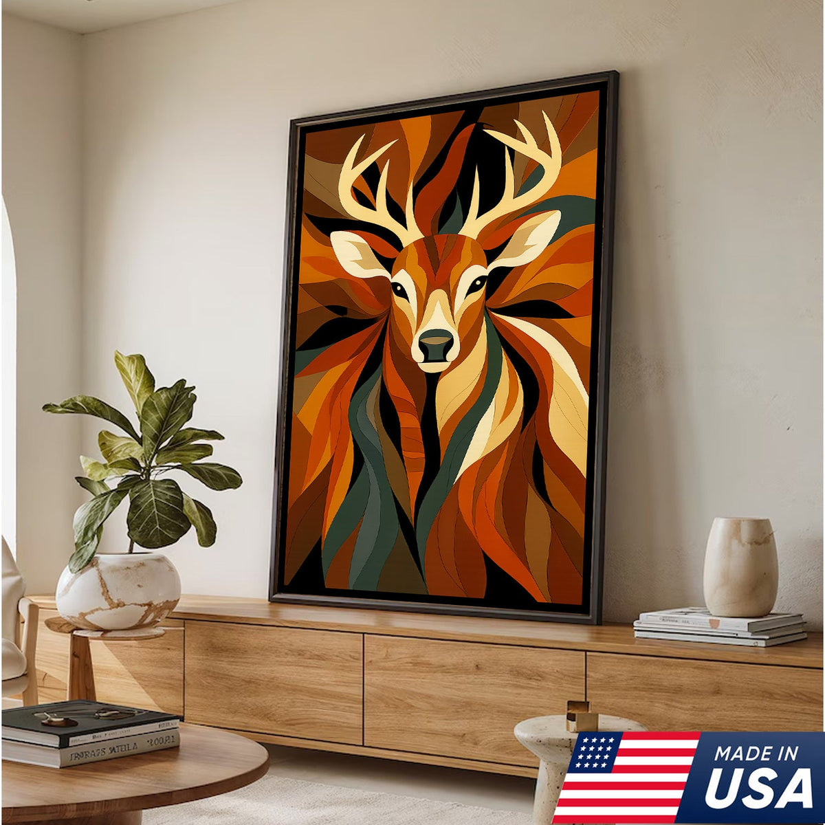 Geometric Deer Canvas Wall Art – Modern Rustic Decor for Hunters, Cabin, Lodge & Man Cave