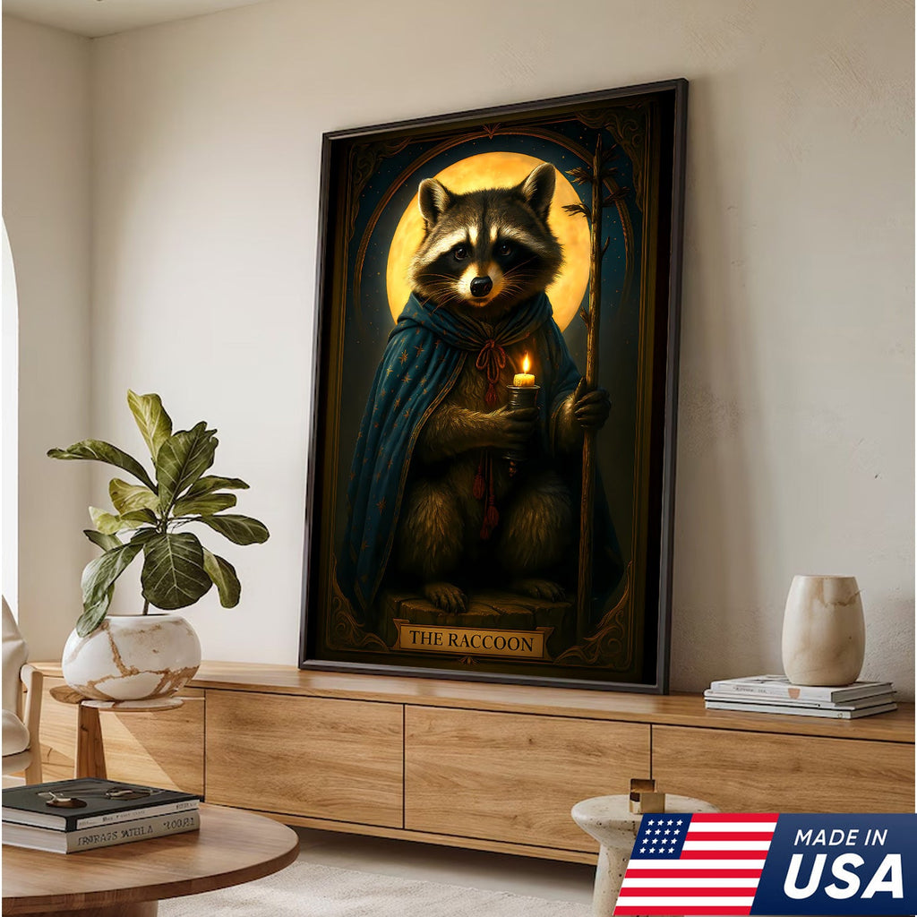 The Raccoon Candle Wall Art Canvas – Unique Fantasy Animal Wall Art Gift for Wildlife & Nature Lovers